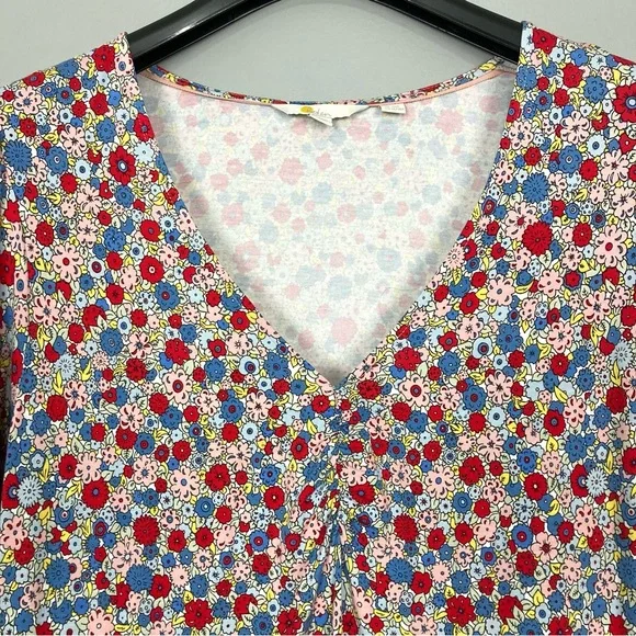 Boden V-Neck Jersey Dress Women’s Size 16 Riviera Blue Floral Stretch Knit Retro - Picture 5 of 12